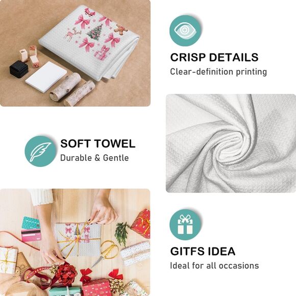 Vintage Christmas Kitchen Towels Coquette Red Bow Christmas Dish Towels for K... - Picture 3 of 8